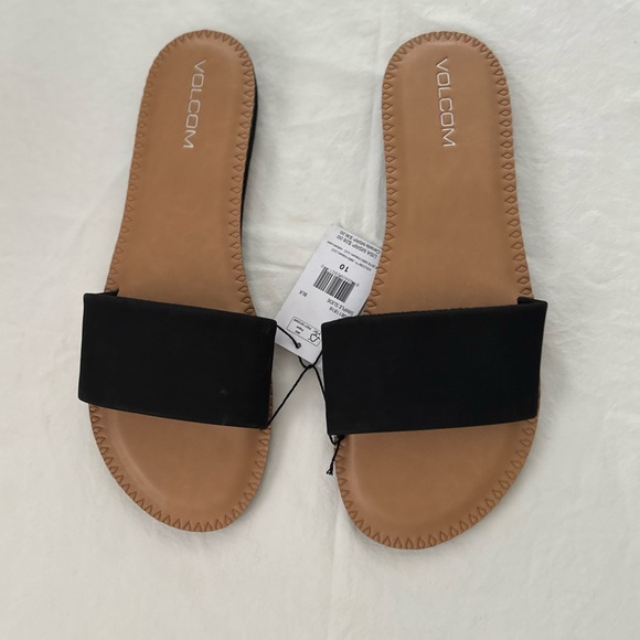 Volcom Black And Tan Slide Sandle Shoes Sz 10 Nwt - Picture 2 of 4